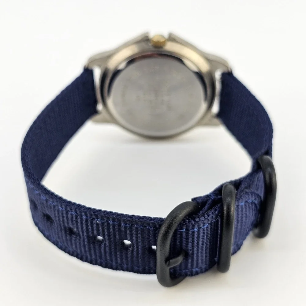 VTG Jordache Unisex‎ Watch 38MM Cream Dial DayDate NEW Blue Nylon Bands Battery